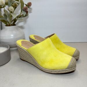 Lauren Ralph Lauren Pennie Espadrille Wedge Pumps Leather Yellow Women 8 NWOB